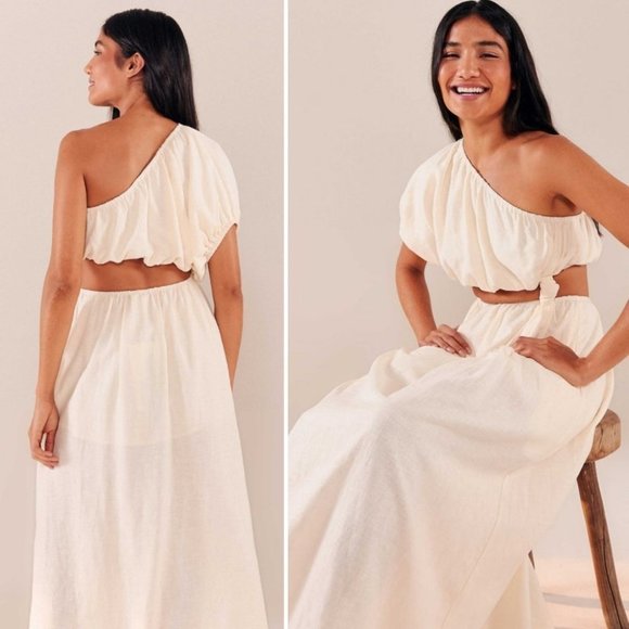 NWT! FARM Rio Off-White One Shoulder bridal resort Dress Size Medium - Picture 4 of 13